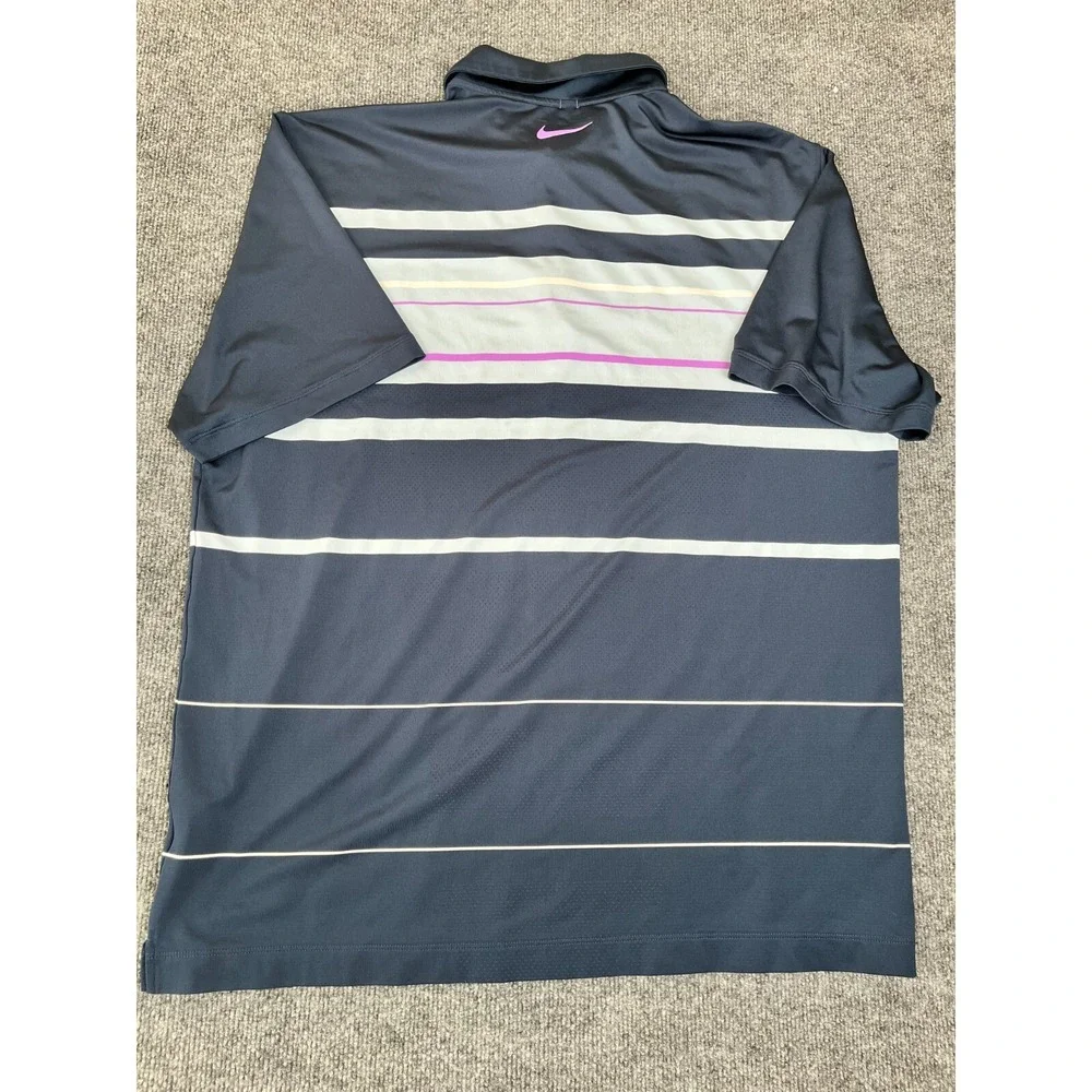 Nike Golf‎ Polo Shirt Men XL Blue  White Stripped Dri-Fit Polo Shirt Short Sleve